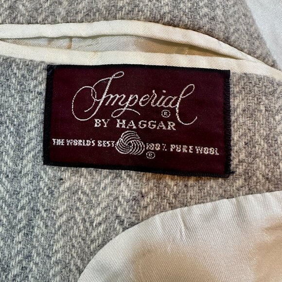 VTG IMPERIAL by HAGGAR 100% Wool Sports Coat Gray Herringbone Suit Coat Mens 40R - Picture 4 of 16